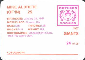 1987 Mother's Cookies San Francisco Giants #24 Mike Aldrete Back