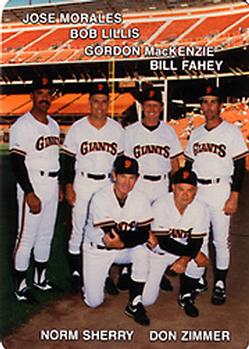 1987 Mother's Cookies San Francisco Giants #27 Giants Coaches (Don Zimmer / Bob Lillis / Jose Morales / Norm Sherry / Bill Fahey / Gordon MacKenzie) Front