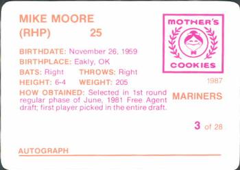1987 Mother's Cookies Seattle Mariners #3 Mike Moore Back