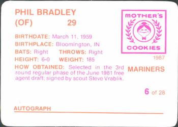 1987 Mother's Cookies Seattle Mariners #6 Phil Bradley Back