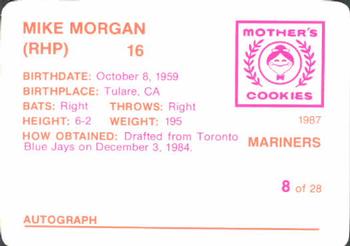 1987 Mother's Cookies Seattle Mariners #8 Mike Morgan Back