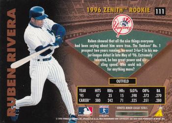 1996 Zenith #111 Ruben Rivera Back
