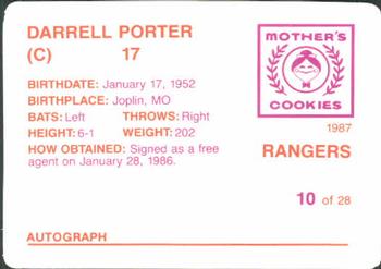 1987 Mother's Cookies Texas Rangers #10 Darrell Porter Back