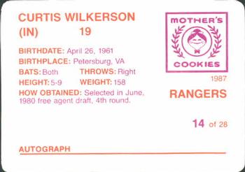 1987 Mother's Cookies Texas Rangers #14 Curtis Wilkerson Back