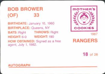 1987 Mother's Cookies Texas Rangers #18 Bob Brower Back