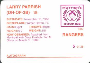 1987 Mother's Cookies Texas Rangers #5 Larry Parrish Back