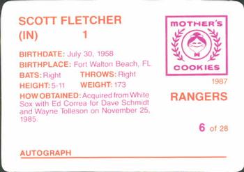 1987 Mother's Cookies Texas Rangers #6 Scott Fletcher Back