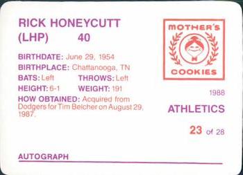 1988 Mother's Cookies Oakland Athletics #23 Rick Honeycutt Back