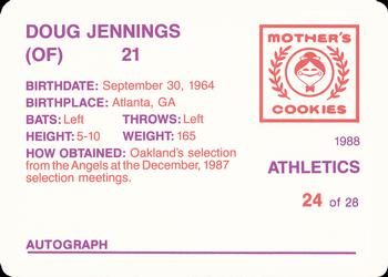 1988 Mother's Cookies Oakland Athletics #24 Doug Jennings Back