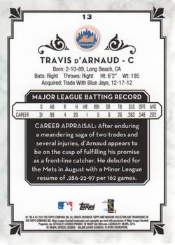 2014 Topps Museum Collection #13 Travis d'Arnaud Back