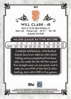 2014 Topps Museum Collection #40 Will Clark Back