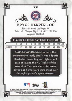 2014 Topps Museum Collection #72 Bryce Harper Back
