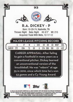 2014 Topps Museum Collection #93 R.A. Dickey Back
