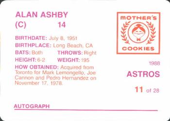 1988 Mother's Cookies Houston Astros #11 Alan Ashby Back