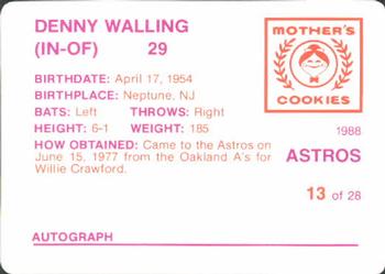 1988 Mother's Cookies Houston Astros #13 Denny Walling Back