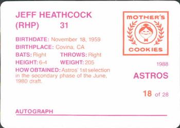 1988 Mother's Cookies Houston Astros #18 Jeff Heathcock Back