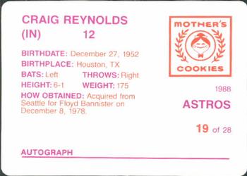 1988 Mother's Cookies Houston Astros #19 Craig Reynolds Back