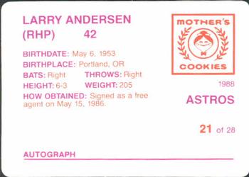 1988 Mother's Cookies Houston Astros #21 Larry Andersen Back
