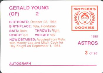 1988 Mother's Cookies Houston Astros #3 Gerald Young Back