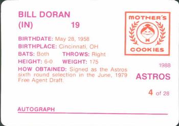 1988 Mother's Cookies Houston Astros #4 Bill Doran Back