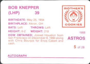 1988 Mother's Cookies Houston Astros #5 Bob Knepper Back