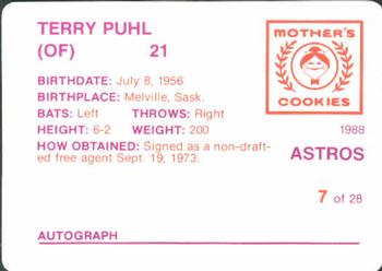 1988 Mother's Cookies Houston Astros #7 Terry Puhl Back