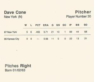 1988 Parker Bros. Starting Lineup Talking Baseball New York Mets #30 David Cone Back