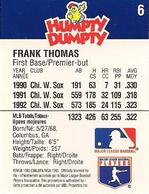 1993 Humpty Dumpty Canadian #6 Frank Thomas Back