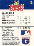 1993 Humpty Dumpty Canadian #10 Cal Eldred Back