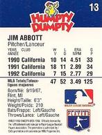 1993 Humpty Dumpty Canadian #13 Jim Abbott Back