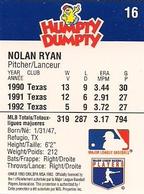 1993 Humpty Dumpty Canadian #16 Nolan Ryan Back
