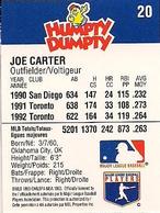 1993 Humpty Dumpty Canadian #20 Joe Carter Back