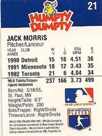 1993 Humpty Dumpty Canadian #21 Jack Morris Back