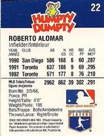 1993 Humpty Dumpty Canadian #22 Roberto Alomar Back