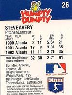 1993 Humpty Dumpty Canadian #26 Steve Avery Back
