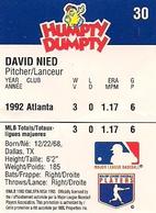 1993 Humpty Dumpty Canadian #30 David Nied Back
