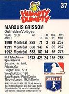 1993 Humpty Dumpty Canadian #37 Marquis Grissom Back