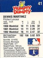 1993 Humpty Dumpty Canadian #41 Dennis Martinez Back