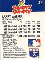 1993 Humpty Dumpty Canadian #42 Larry Walker Back