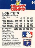 1993 Humpty Dumpty Canadian #44 Lenny Dykstra Back