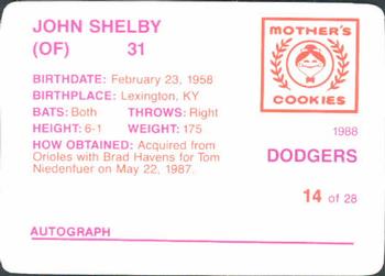 1988 Mother's Cookies Los Angeles Dodgers #14 John Shelby Back