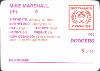 1988 Mother's Cookies Los Angeles Dodgers #5 Mike Marshall Back