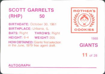 1988 Mother's Cookies San Francisco Giants #11 Scott Garrelts Back