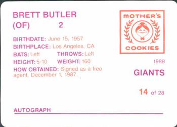 1988 Mother's Cookies San Francisco Giants #14 Brett Butler Back