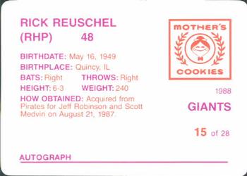 1988 Mother's Cookies San Francisco Giants #15 Rick Reuschel Back