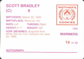 1988 Mother's Cookies Seattle Mariners #14 Scott Bradley Back