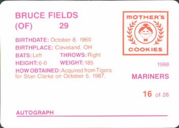 1988 Mother's Cookies Seattle Mariners #16 Bruce Fields Back