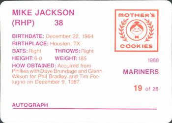 1988 Mother's Cookies Seattle Mariners #19 Mike Jackson Back