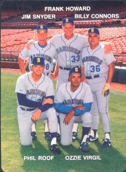 1988 Mother's Cookies Seattle Mariners #27 Mariners Coaches (Jim Snyder / Frank Howard / Billy Connors / Phil Roof / Ozzie Virgil Sr.) Front