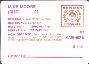 1988 Mother's Cookies Seattle Mariners #3 Mike Moore Back
